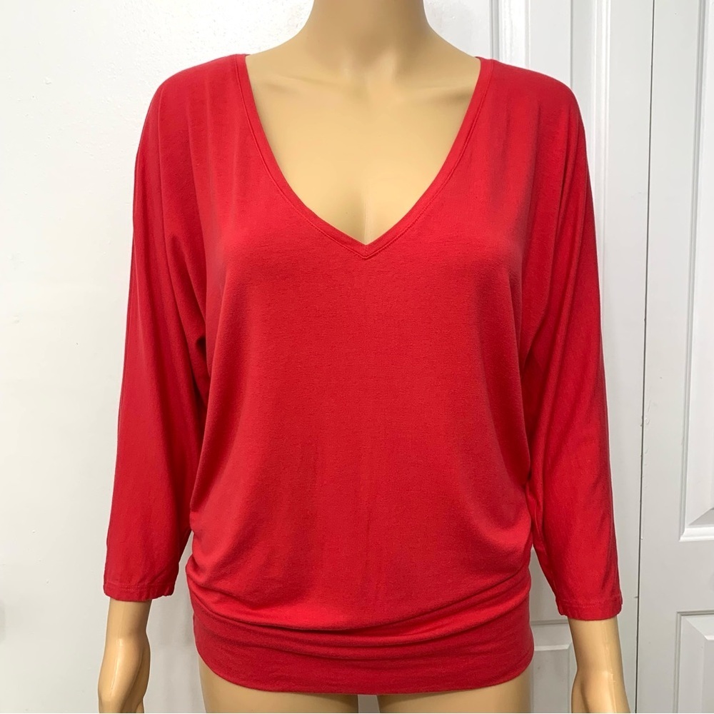 New York & Co Red Top Dolman sleeve T-shirt Blouse Wom size S